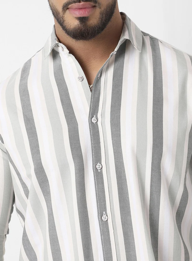 Instafab Plus Instafab Plus Men's Multitrack Striped Multicolour Button Up Plus-Size Fit Shirt For Casual Wear | Cotton Shirt Crafted With Regular Sleeve & Comfort Fit For Everyday Wear