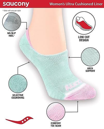 Saucony Women's Show Cushioned Invisible Liner Socks, Fashion Assorted (8 Pairs), Shoe Size: 6-10 - Image 2