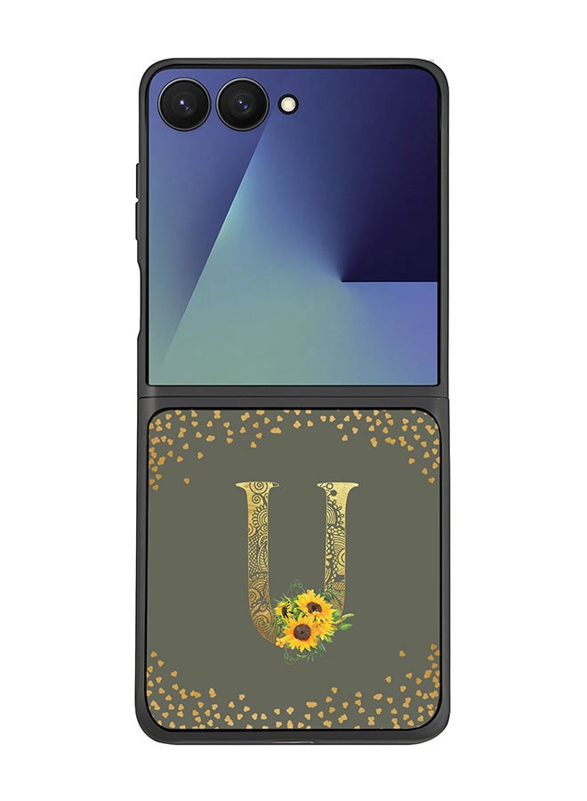 Stylizedd For Samsung Galaxy Z Flip7 Case,Slim fit Camera Protection, Shockproof Thin Phone cover  - Custom Floral Monogram - U  (Olive Green ) - Image 1