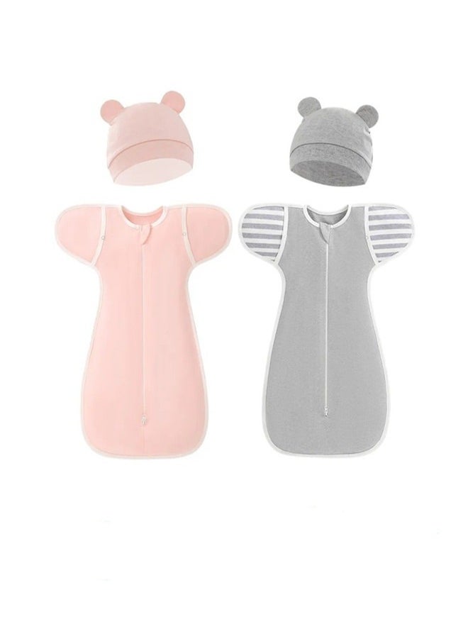 Beauenty - 4 PCS Baby Swaddle Blanket Sack, Baby Sleeping Bag with Arms Free Design, Transition to Arm Freedom Wearable for Newborn Girl and Boy, 100% Breathable Cotton 3-6Months - Image 1