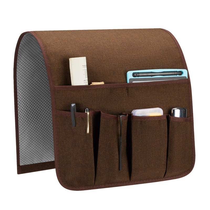 SYSOV Sofa Armrest Organizer, Remote Control Holder for Recliner Couch, Arm Chair Caddy with 5 Pockets for Magazine, Tablet, Phone, iPad - Image 1