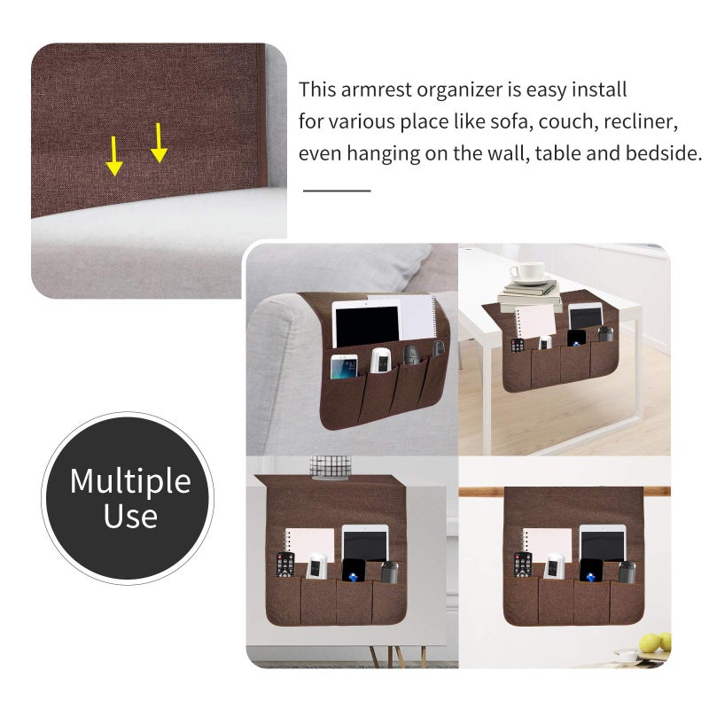 SYSOV Sofa Armrest Organizer, Remote Control Holder for Recliner Couch, Arm Chair Caddy with 5 Pockets for Magazine, Tablet, Phone, iPad - Image 5