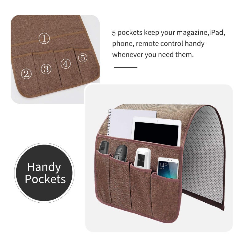 SYSOV Sofa Armrest Organizer, Remote Control Holder for Recliner Couch, Arm Chair Caddy with 5 Pockets for Magazine, Tablet, Phone, iPad - Image 4