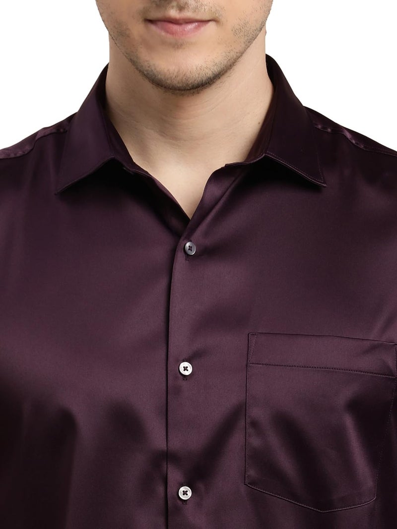 Turtle Men Poly Satin Purple Solid Slim Fit Full Sleeve Ceremonial Shirt - Image 5