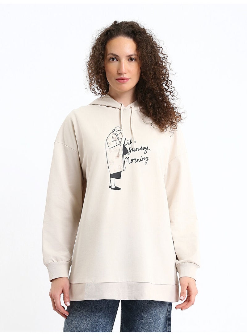 LC WAIKIKI Hooded Printed Women's Sweatshirt Tunic - Image 1