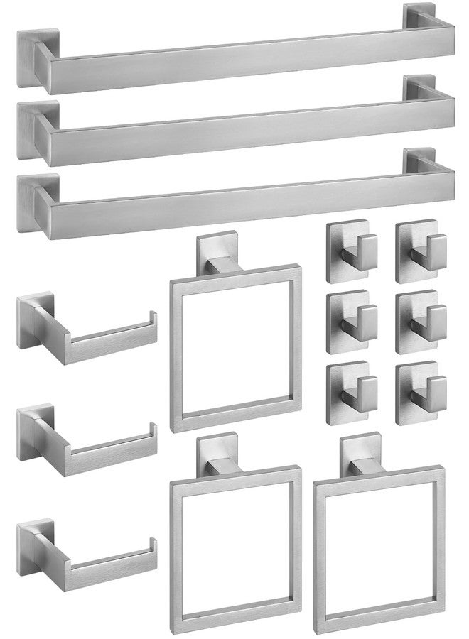 Cilee 15-Pieces Bathroom Hardware Set - Brushed Nickel Bathroom Accessories, 24 Inch Towel Bar, Square Towel Ring, Toilet Paper Holder, Towel Hook, Wall-Mounted Stainless Steel Towel Bar Rack Set - Image 1