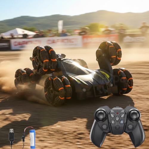 VikriDA 6 Wheel Stunt RC Car for Kids | 2.4GHz Remote Control Toy Car with Lights, Spray Function, 360° Spin, High-Speed Off-Road Stunt Car – Matte Black - Image 1