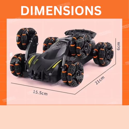 VikriDA 6 Wheel Stunt RC Car for Kids | 2.4GHz Remote Control Toy Car with Lights, Spray Function, 360° Spin, High-Speed Off-Road Stunt Car – Matte Black - Image 2