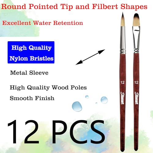 Sdanart 12 pcs Acrylic Paint Brushes Set,6 Professional Round Pointed Tip Paintbrushes and 6 Filbert Artist Paintbrush for Watercolor,Acrylics,Oil,Gouache,Ink，Perfect for Artists and Beginners - Image 5