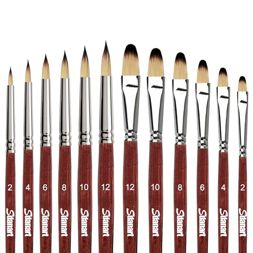 Sdanart 12 pcs Acrylic Paint Brushes Set,6 Professional Round Pointed Tip Paintbrushes and 6 Filbert Artist Paintbrush for Watercolor,Acrylics,Oil,Gouache,Ink，Perfect for Artists and Beginners - Image 1