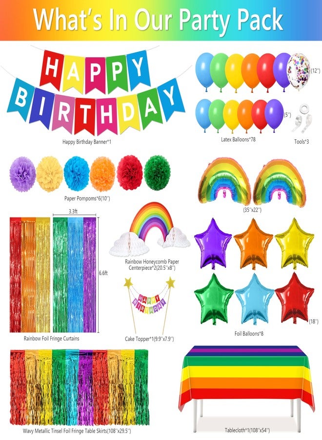 THAWAY Rainbow Birthday Decorations, 104Pcs Rainbow Party Supplies for Boys and Girls, Colorful Streamers Party Decors Set, Birthday Party Backdrop - Image 2