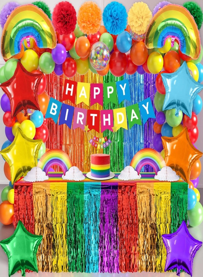 THAWAY Rainbow Birthday Decorations, 104Pcs Rainbow Party Supplies for Boys and Girls, Colorful Streamers Party Decors Set, Birthday Party Backdrop - Image 1