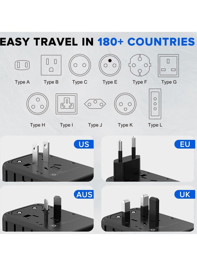 نكومي محول السفر العالمي، شاحن دولي بقدرة 100 واط بتقنية GaN مع منفذ USB واحد و4 منافذ USB-C للشحن السريع، شاحن حائطي عالمي (الأنواع A/C/G/I) - Image 2