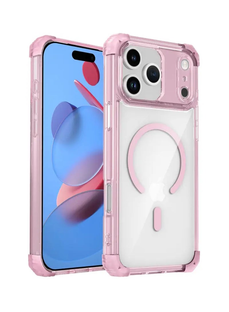 X-level Strong Magnetic Case for iPhone 17 Pro 6.3-Inch,[Compatible with Magsafe] Clear Slim Shockproof Protective Phone Cover for Women Men-Transparent+Pink ﻿ - Image 1