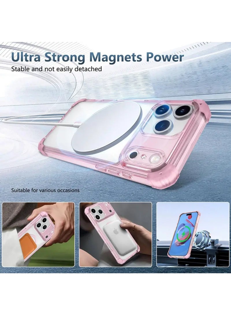 X-level Strong Magnetic Case for iPhone 17 Pro 6.3-Inch,[Compatible with Magsafe] Clear Slim Shockproof Protective Phone Cover for Women Men-Transparent+Pink ﻿ - Image 3