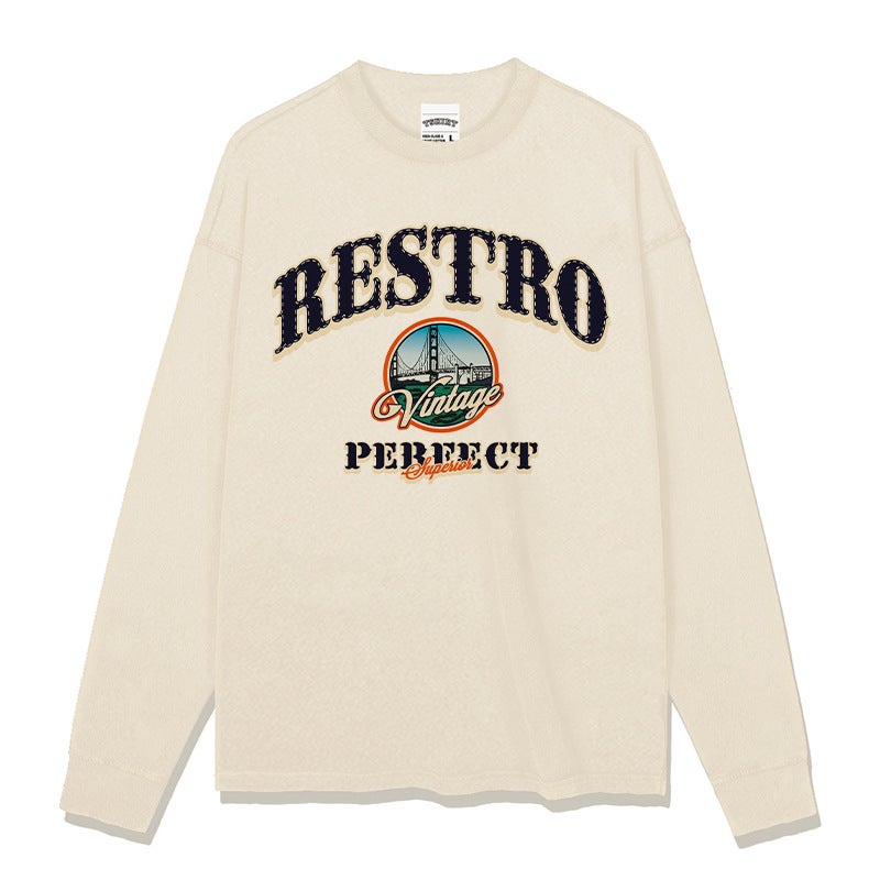 Style Retro Simple City boy Style Printed Hip Hop Big Red Heavy Loose Shoulder Short-sleeved T-shirt Trendy - Image 1