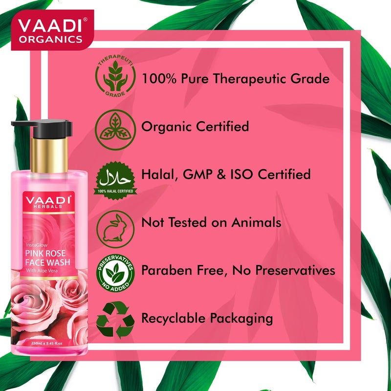VAADI HERBALS Vaadi Herbals Pvt Ltd Insta Glow Pink Rose Face Wash With Aloe Vera Extract 250 Ml Pack Of 2 - Image 5