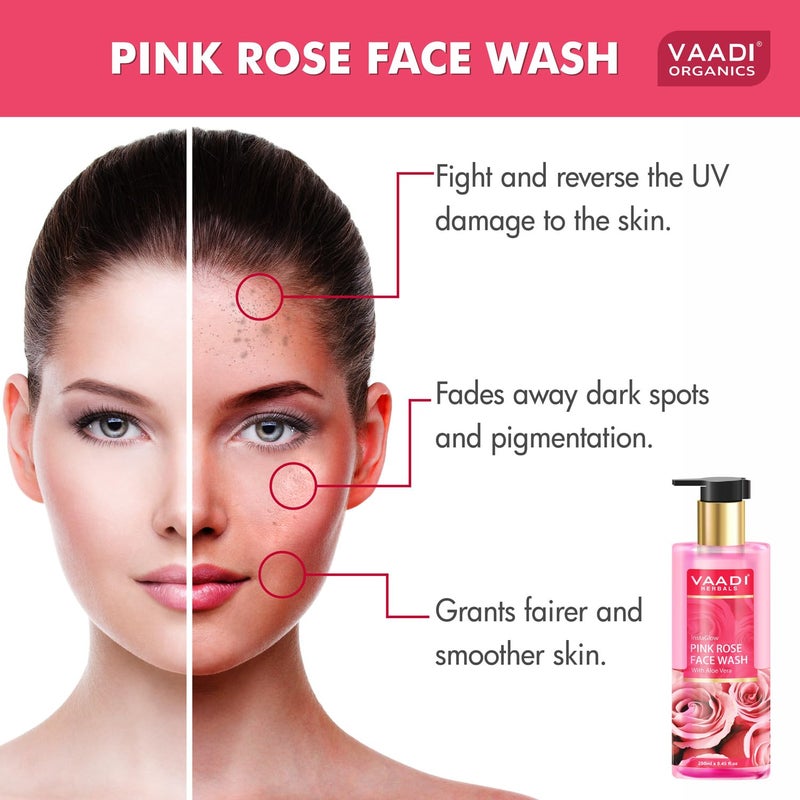 VAADI HERBALS Vaadi Herbals Pvt Ltd Insta Glow Pink Rose Face Wash With Aloe Vera Extract 250 Ml Pack Of 2 - Image 2