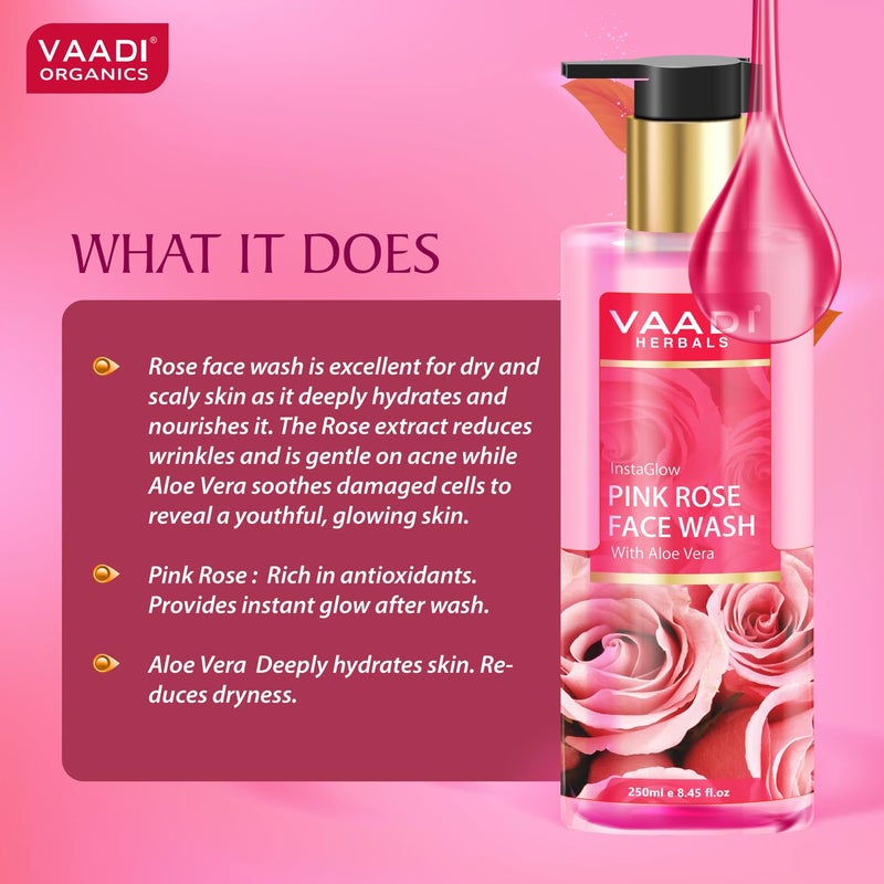 VAADI HERBALS Vaadi Herbals Pvt Ltd Insta Glow Pink Rose Face Wash With Aloe Vera Extract 250 Ml Pack Of 2 - Image 4