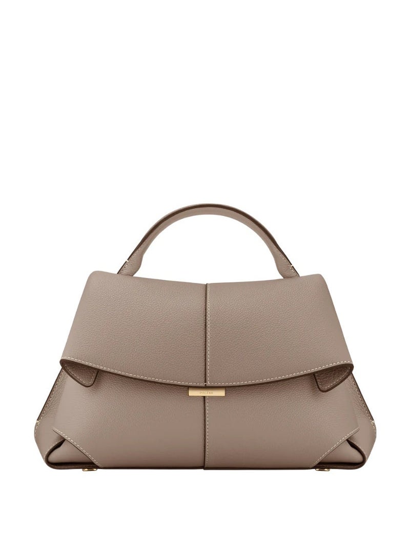 Polène Smile Vintage Leather Pleated Handbag / Shoulder Crossbody Camera Bag - Grey - Image 1