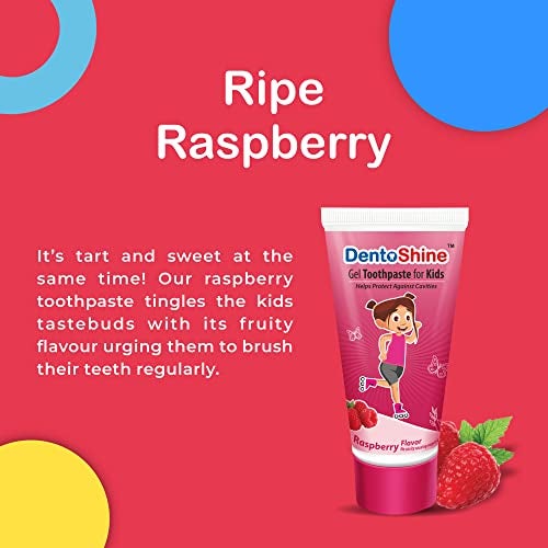 DentoShine Gel Toothpaste for Kids | Pack of 3 Flavors (Strawberry, Watermelon & Raspberry, 80g each) | IDA Accepted | Ages 2+ - Image 4