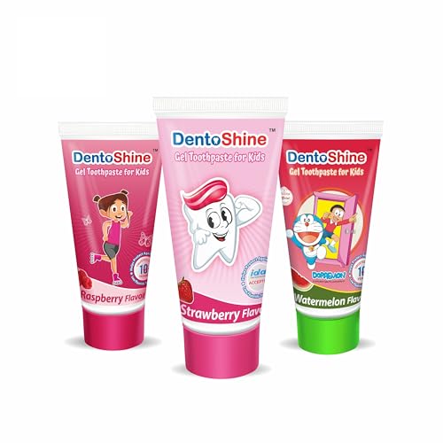 DentoShine Gel Toothpaste for Kids | Pack of 3 Flavors (Strawberry, Watermelon & Raspberry, 80g each) | IDA Accepted | Ages 2+ - Image 1