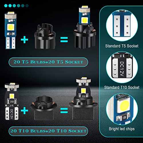 BBTO 40 Pieces T5 T10 LED Bulbs Dash Lights with Twist Socket Instrument Dashboard LED Bulbs for Interior Car Lights Dashboard Instrument Panel Gauge Cluster Indicator Map Dome - Image 2