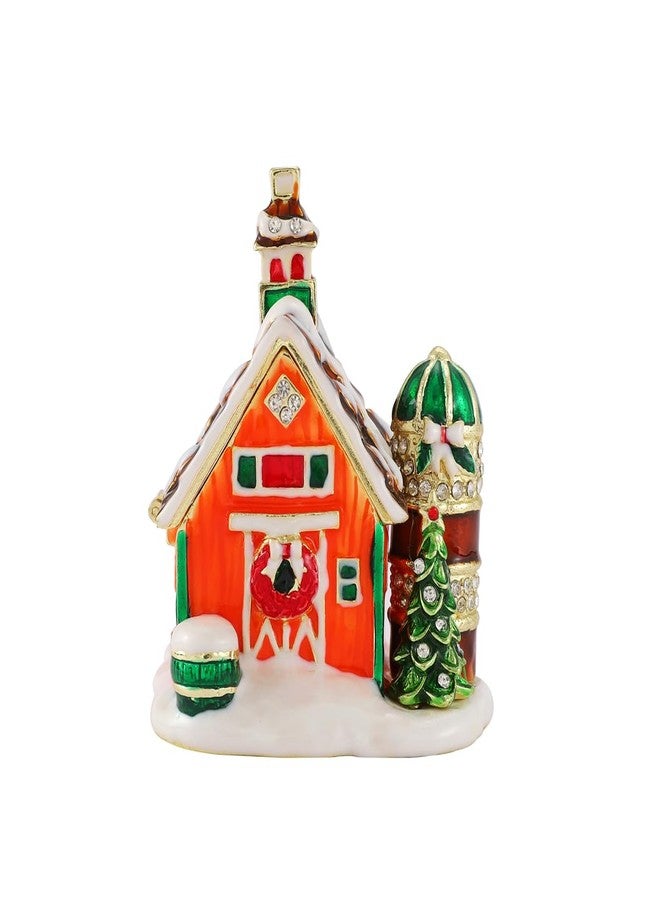 Furuida Christmas Snow House Ornament Jewelry Trinket Box Enamel Ring Hold Boxes Hand-Painted Decorative Craft Xmas Gift - Image 1