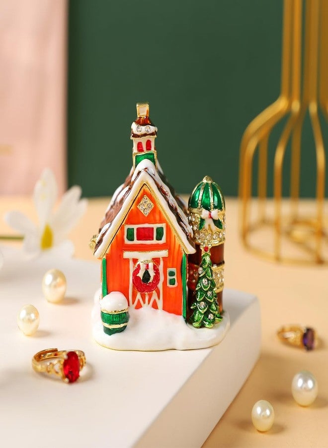 Furuida Christmas Snow House Ornament Jewelry Trinket Box Enamel Ring Hold Boxes Hand-Painted Decorative Craft Xmas Gift - Image 4