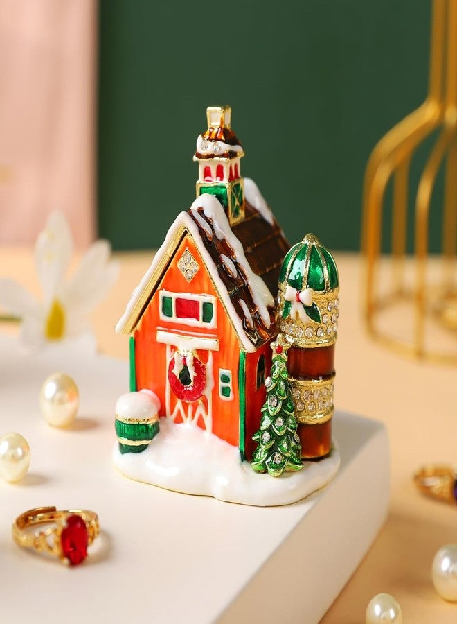 Furuida Christmas Snow House Ornament Jewelry Trinket Box Enamel Ring Hold Boxes Hand-Painted Decorative Craft Xmas Gift - Image 5