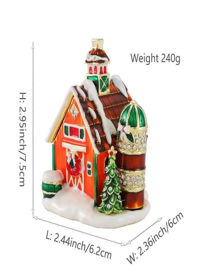Furuida Christmas Snow House Ornament Jewelry Trinket Box Enamel Ring Hold Boxes Hand-Painted Decorative Craft Xmas Gift - Image 2