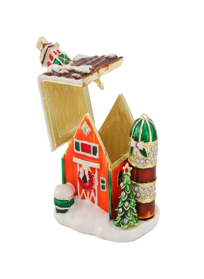 Furuida Christmas Snow House Ornament Jewelry Trinket Box Enamel Ring Hold Boxes Hand-Painted Decorative Craft Xmas Gift - Image 3