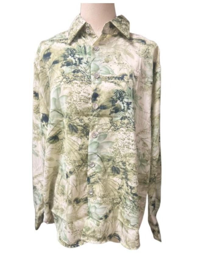 Women's 2pc Set Cotton Linen Clothes Wide Leg Pants and Long Sleeve Tops Fit Medium-Large - Image 2