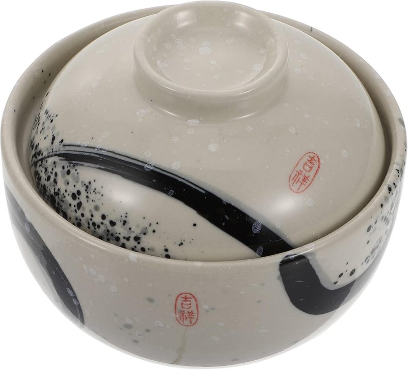 comfrt Japanese Bowl Ceramic Stew Pot with Lid Ceramic Earthen Casserole Pot Ceramic Soup Pot with Lid Spoon Ceramic Tableware Home Stockpot Steam Soup Bowl Steaming Cup for Home White Soup - Image 1