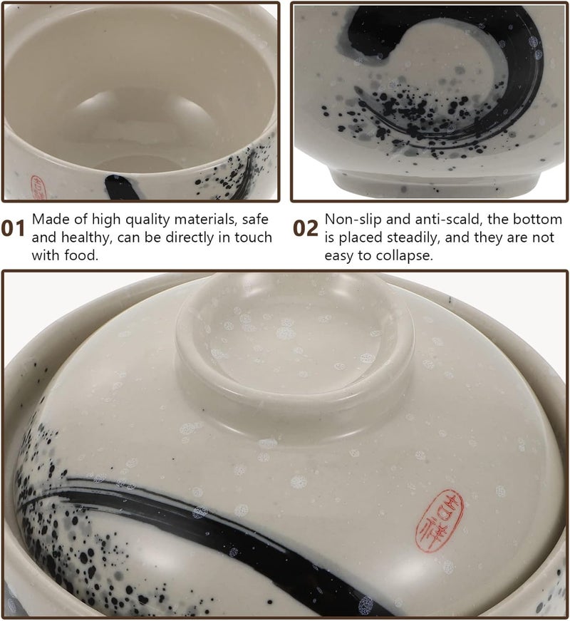 comfrt Japanese Bowl Ceramic Stew Pot with Lid Ceramic Earthen Casserole Pot Ceramic Soup Pot with Lid Spoon Ceramic Tableware Home Stockpot Steam Soup Bowl Steaming Cup for Home White Soup - Image 2