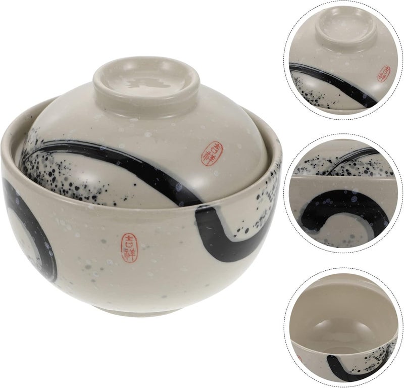 comfrt Japanese Bowl Ceramic Stew Pot with Lid Ceramic Earthen Casserole Pot Ceramic Soup Pot with Lid Spoon Ceramic Tableware Home Stockpot Steam Soup Bowl Steaming Cup for Home White Soup - Image 3