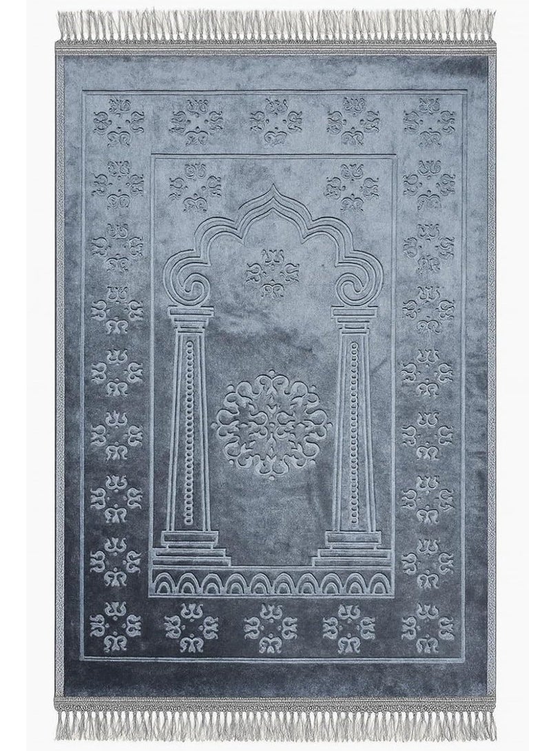 Fabienne Islamic Prayer Mat 70x110cm Smooth Velvet Texture Anti-Slip Premium Prayer Rug Compact Size Musalla for Men Women Kids Eid Gift Ramadan Carpet Grey - Image 1