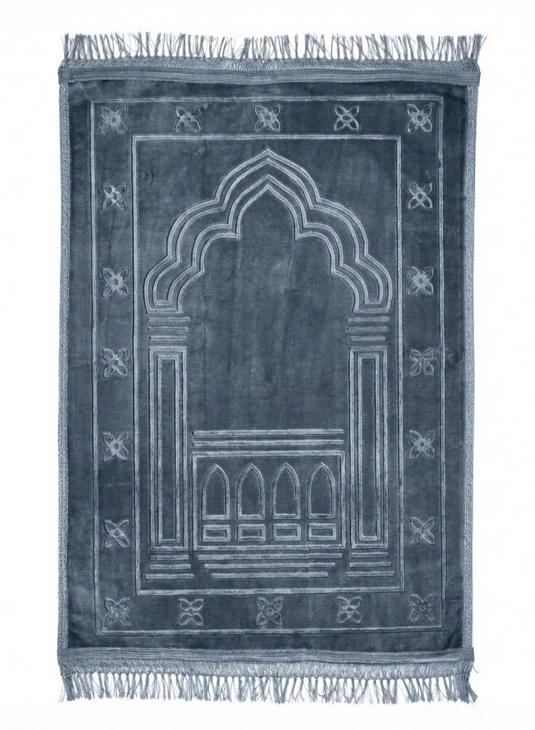 فابينني سجادة صلاة إسلامية 70×110 سم، ناعمة الملمس، مضادة للانزلاق، سجادة صلاة فاخرة، حجم صغير، مصلى للرجال والنساء والأطفال، هدية عيد رمضان، سجادة رمادية - Image 3
