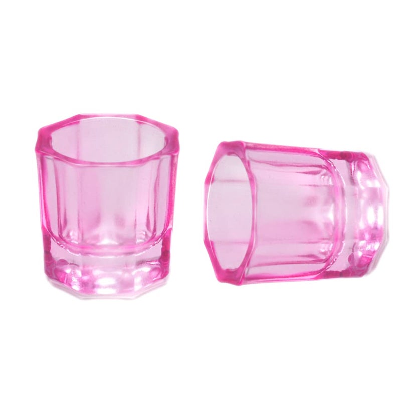 2 Pcs Nail Art Acrylic Dappen Dish Cups Pink Crystal Glass Monomer Acrylic Liquid Holder,Acrylic Glass Jar Bowl Dappen Dish for Nail Polish Holder