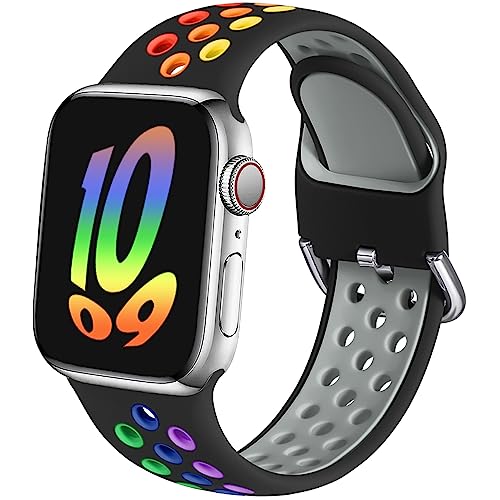 Muranne Sport Band Compatible with Apple Watch 40mm 38mm 41mm 42mm 44mm 45mm 46mm 49mm Women Men, Breathable Soft Silicone Replacement Strap For iWatch SE3/2/1 Series 11 10 9 8 7 6 5 4 3 Ultra 3/2/1, Rainbow - Image 1