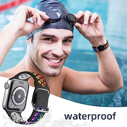 Muranne Sport Band Compatible with Apple Watch 40mm 38mm 41mm 42mm 44mm 45mm 46mm 49mm Women Men, Breathable Soft Silicone Replacement Strap For iWatch SE3/2/1 Series 11 10 9 8 7 6 5 4 3 Ultra 3/2/1, Rainbow - Image 2