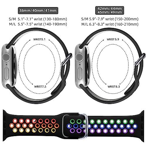Muranne Sport Band Compatible with Apple Watch 40mm 38mm 41mm 42mm 44mm 45mm 46mm 49mm Women Men, Breathable Soft Silicone Replacement Strap For iWatch SE3/2/1 Series 11 10 9 8 7 6 5 4 3 Ultra 3/2/1, Rainbow - Image 4