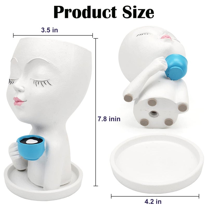 Toparad Face Flower Pot Head Planter for Indoor Outdoor, Unique Succulent Planter with Drainage Hole, Cute Lady Face Plant Pots Coffee Table Decor Gift IdeaI for Mother and Appreciation Christma - Image 5
