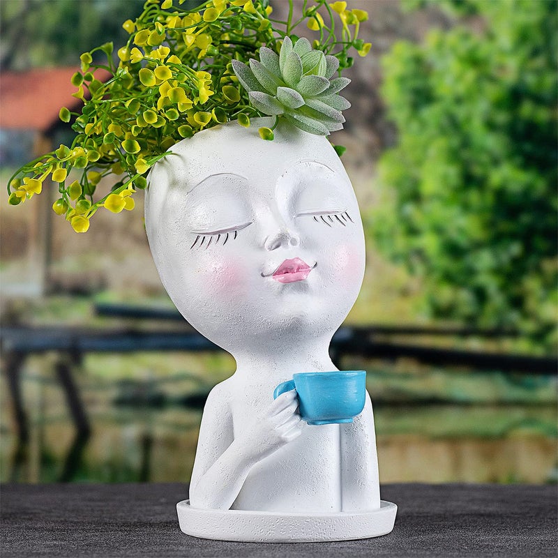 Toparad Face Flower Pot Head Planter for Indoor Outdoor, Unique Succulent Planter with Drainage Hole, Cute Lady Face Plant Pots Coffee Table Decor Gift IdeaI for Mother and Appreciation Christma - Image 2