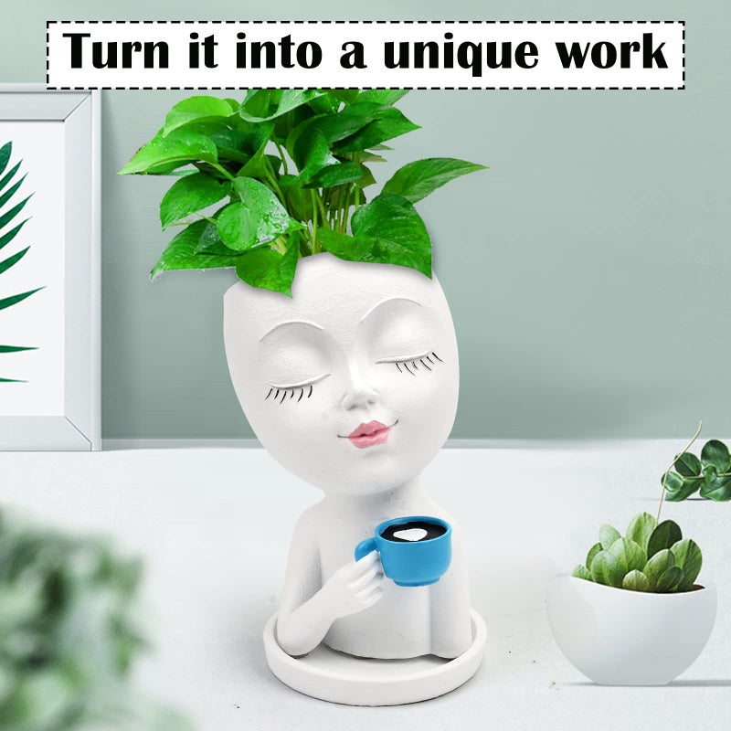Toparad Face Flower Pot Head Planter for Indoor Outdoor, Unique Succulent Planter with Drainage Hole, Cute Lady Face Plant Pots Coffee Table Decor Gift IdeaI for Mother and Appreciation Christma - Image 4