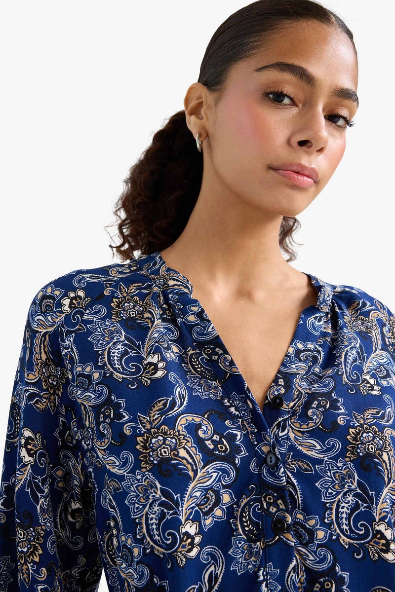 DeFacto Blue Woman Floral Long Sleeve Dress Casual - Image 4