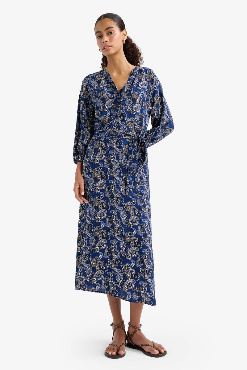 DeFacto Blue Woman Floral Long Sleeve Dress Casual - Image 2