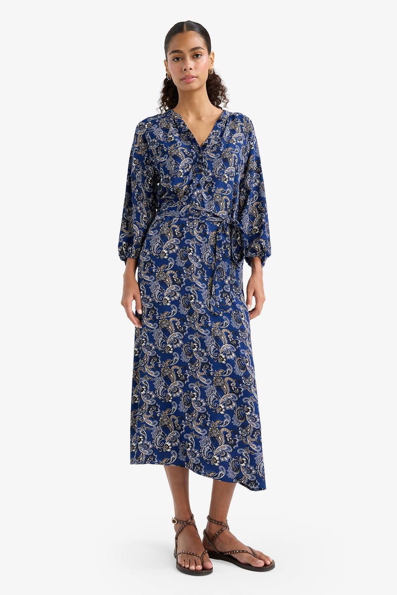 DeFacto Blue Woman Floral Long Sleeve Dress Casual - Image 1