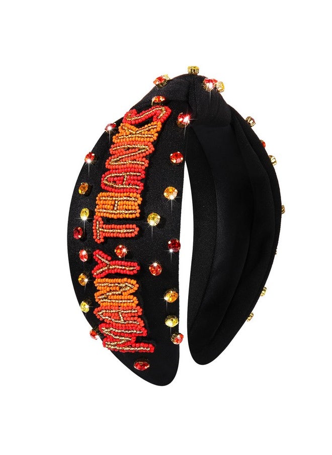 YAHPERN - Thanksgiving Fall Headband For Women Beaded Pumpkin Turkey Maple Leaf Knotted Headband Jeweled Pearl Rhinestone Top Knot Headband Autumn Fall Accessories Outfits Holiday Gifts - Image 1