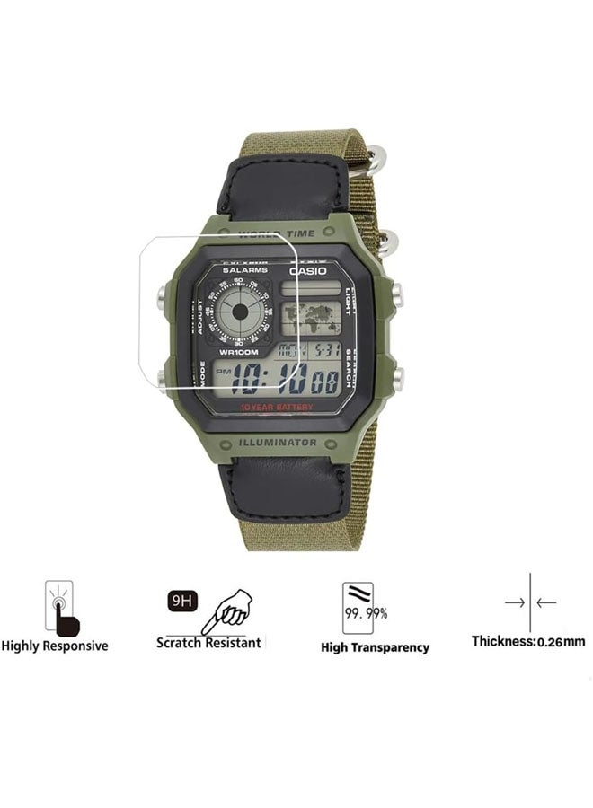 SJet Screen Protector for Casio AE-1200 AE-1300 Series Smartwatch, High Definition Anti-Scratch Bubble Free Clear Tempered Glass Protective Film - Image 3